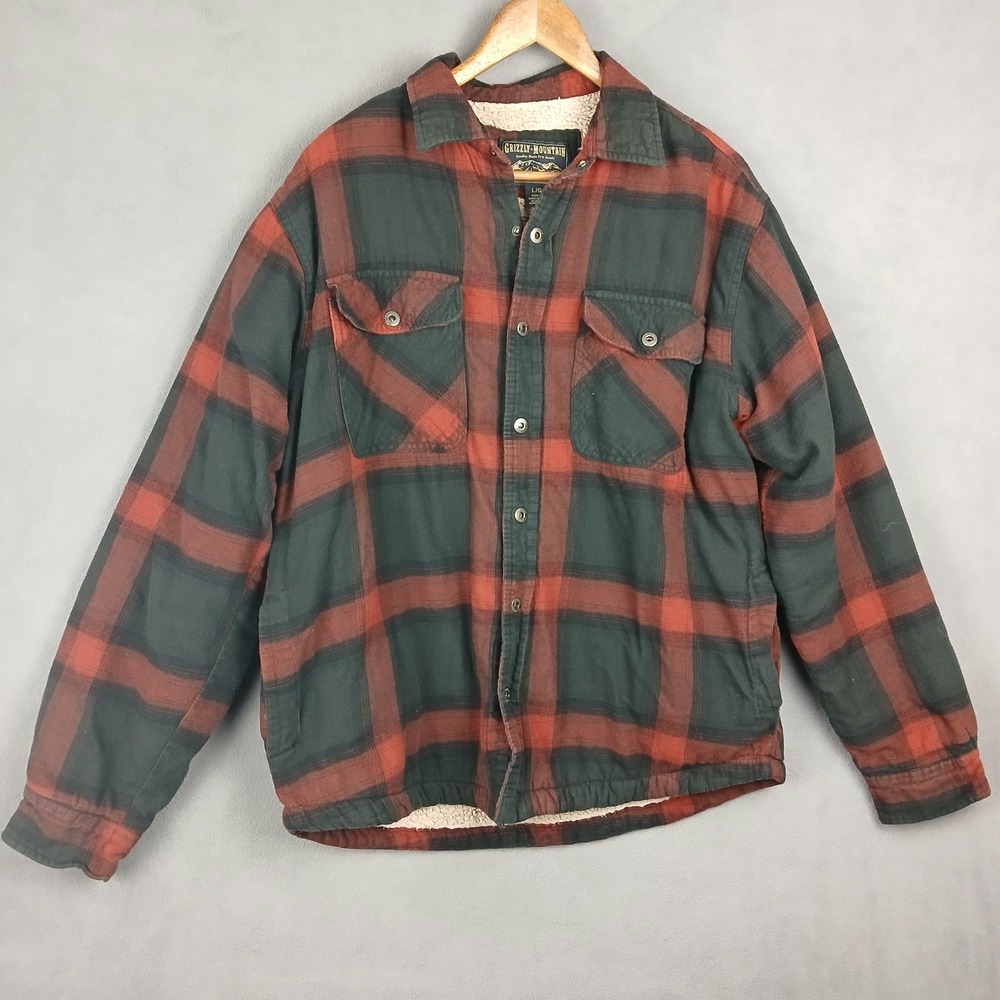 Grizzly Mountain Shacket Jacket Men L Multi Windowpane Check Sherpa Lined Cotton